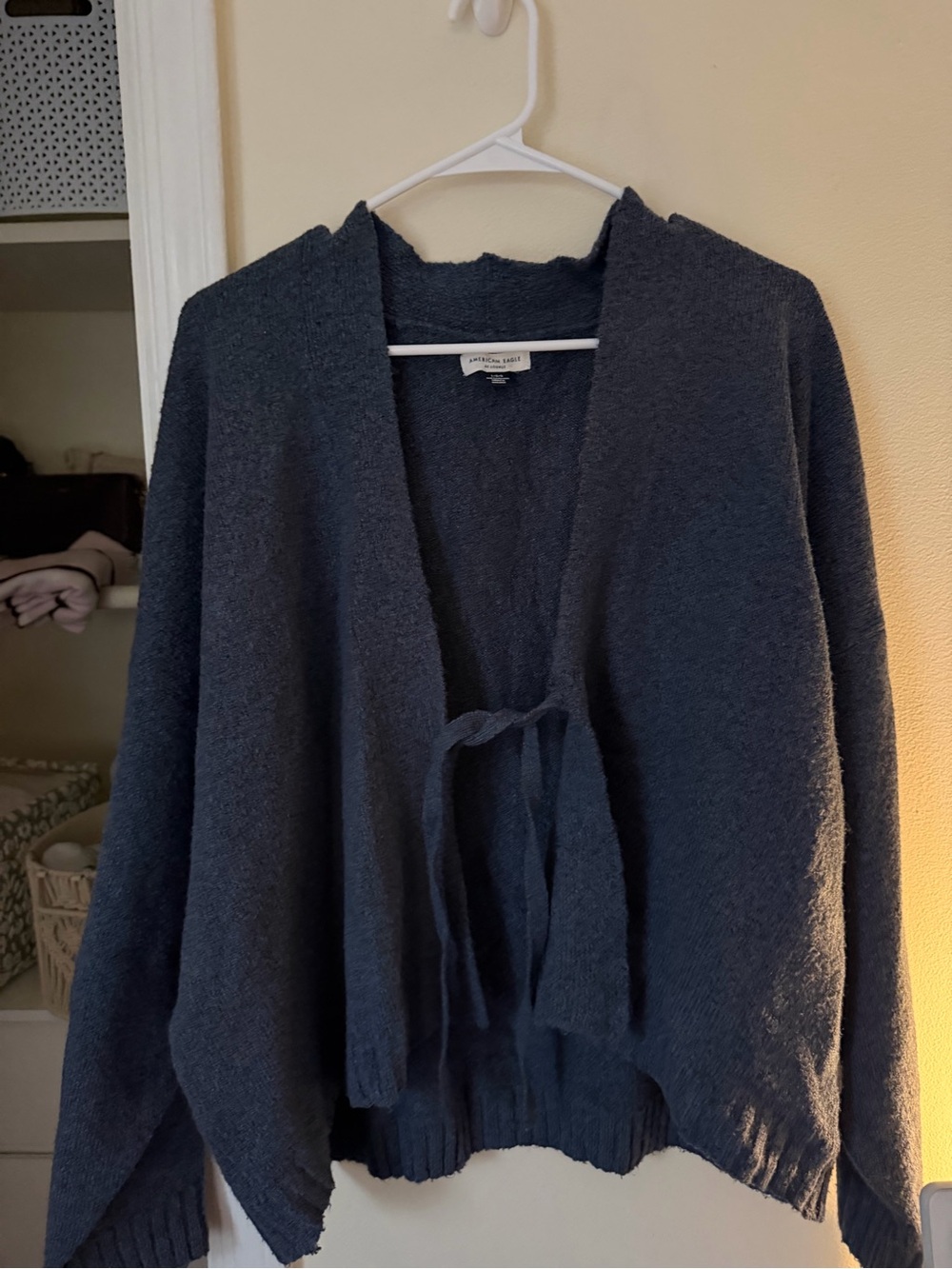 American Eagle Outfitters Dark Blue Open-Front Tie Cardigan
